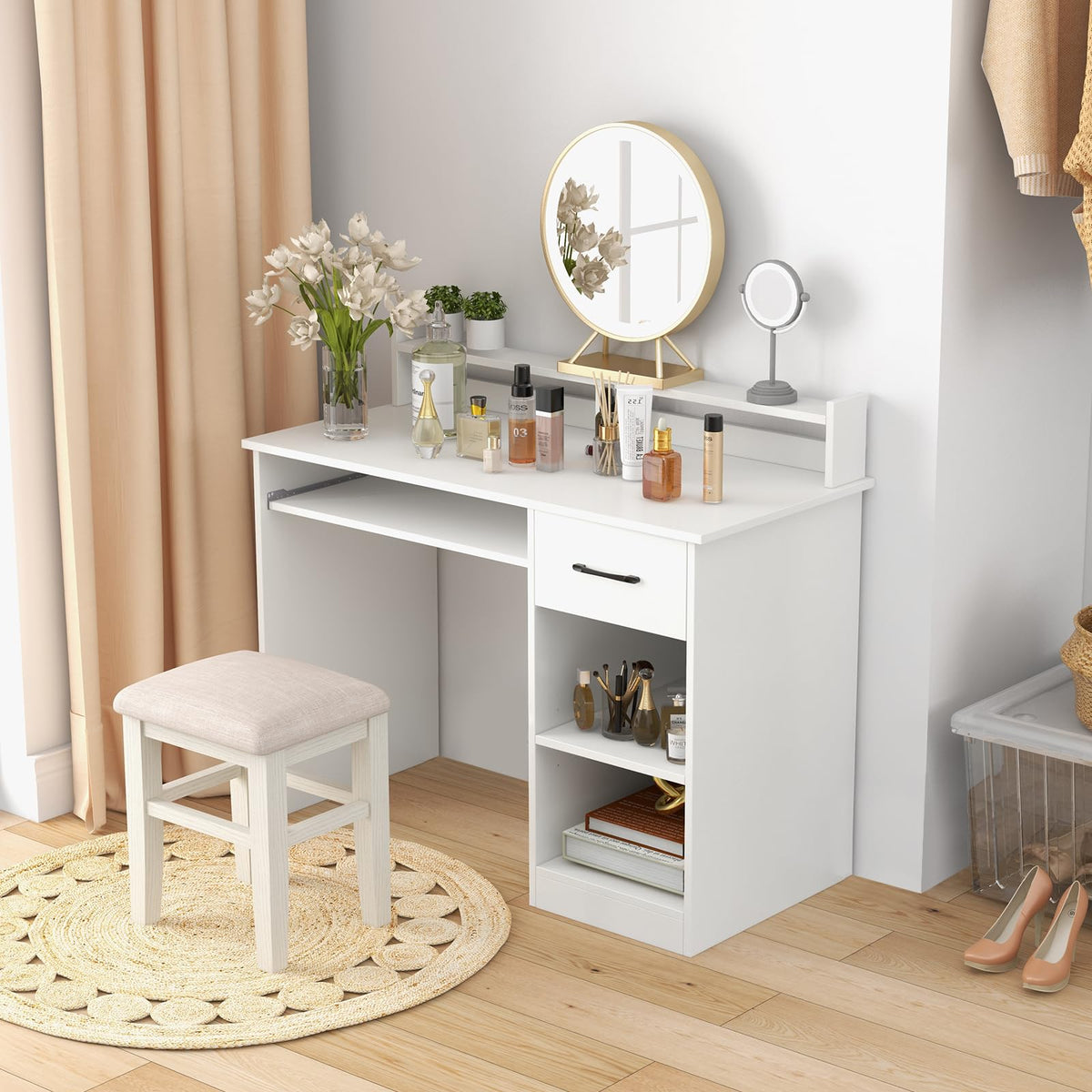 White Desk with Drawer and Keyboard Tray T927787