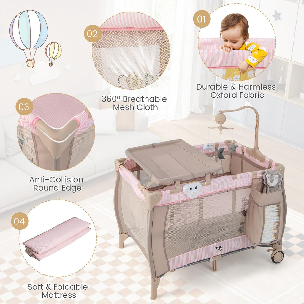 3 in 1 Pink Pack and Play with Bassinet K49758
