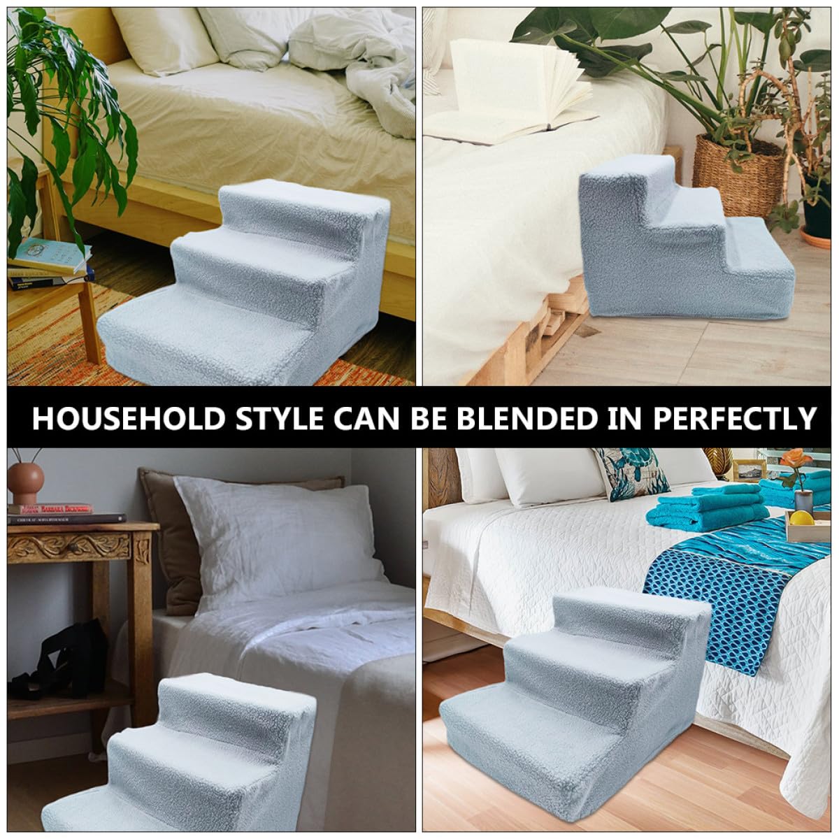 Gray Plush Non-Slip Pet Stairs B2867