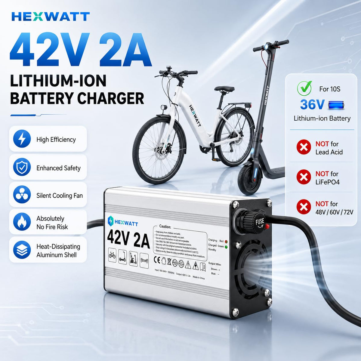 42V 2A Electric Scooter & Ebike Charger U439