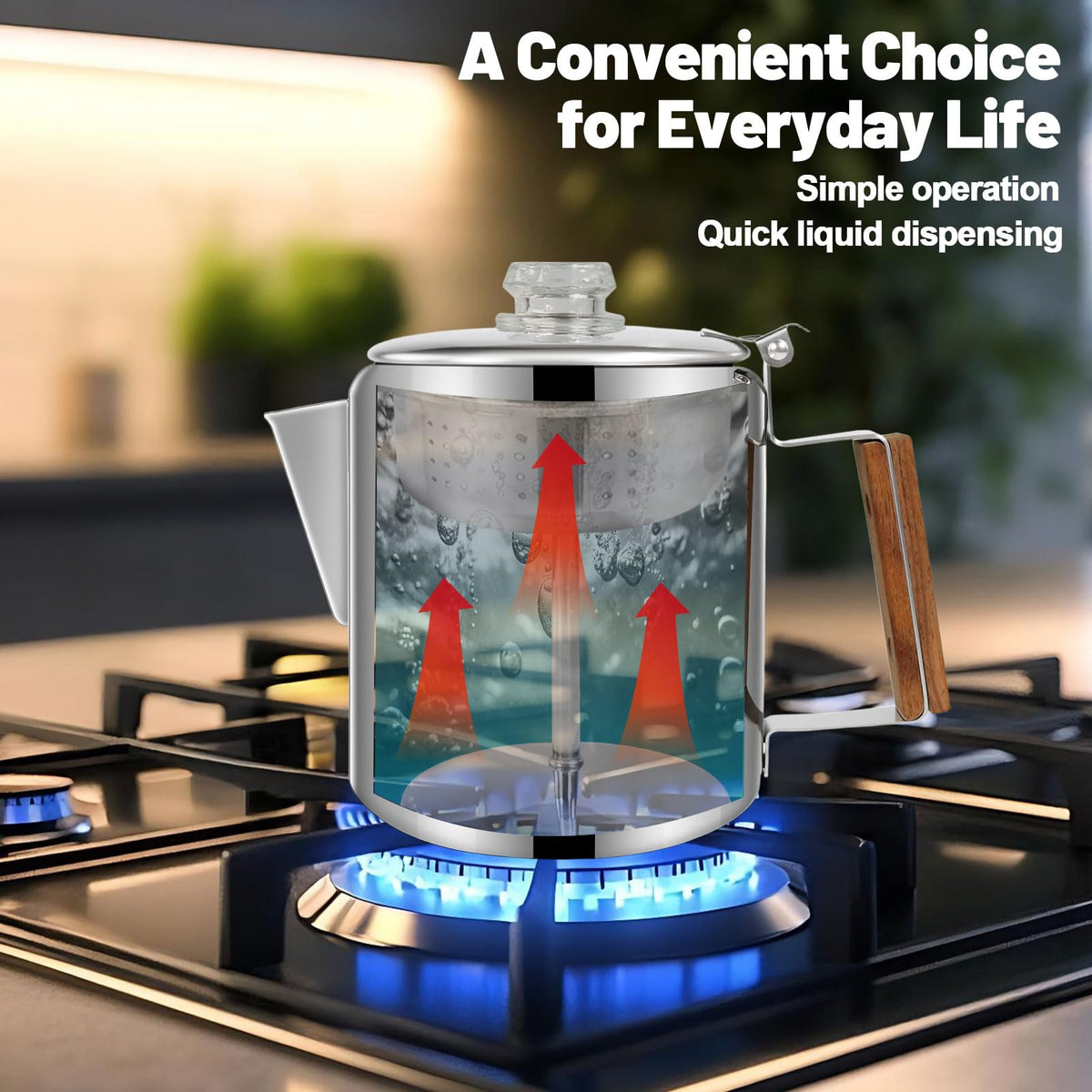 12 Cup Stainless Steel Stovetop Percolator Coffee Pot 2200ml D835