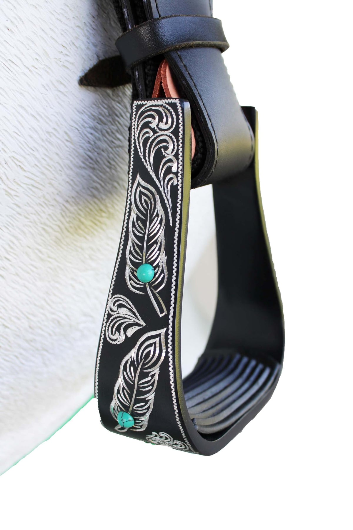 Black Aluminum Engraved Horse Saddle Stirrups J361755