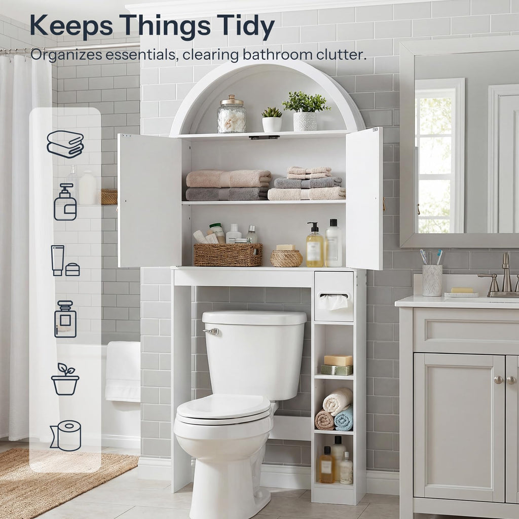 White Over the Toilet Storage Cabinet with Adjustable Shelf N7523