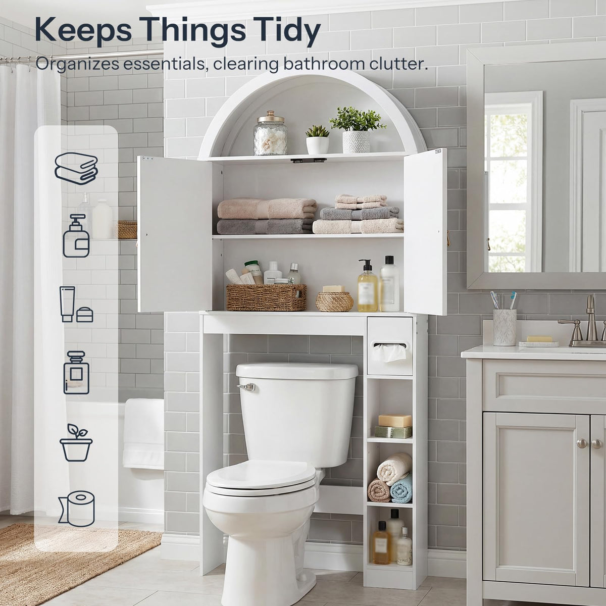 White Over the Toilet Storage Cabinet with Adjustable Shelf N7523