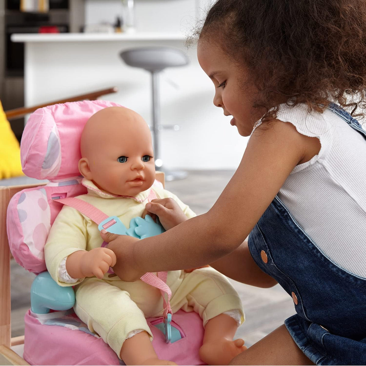 Pink Booster Seat for Dolls with Adjustable Headrest & Buckles J39935