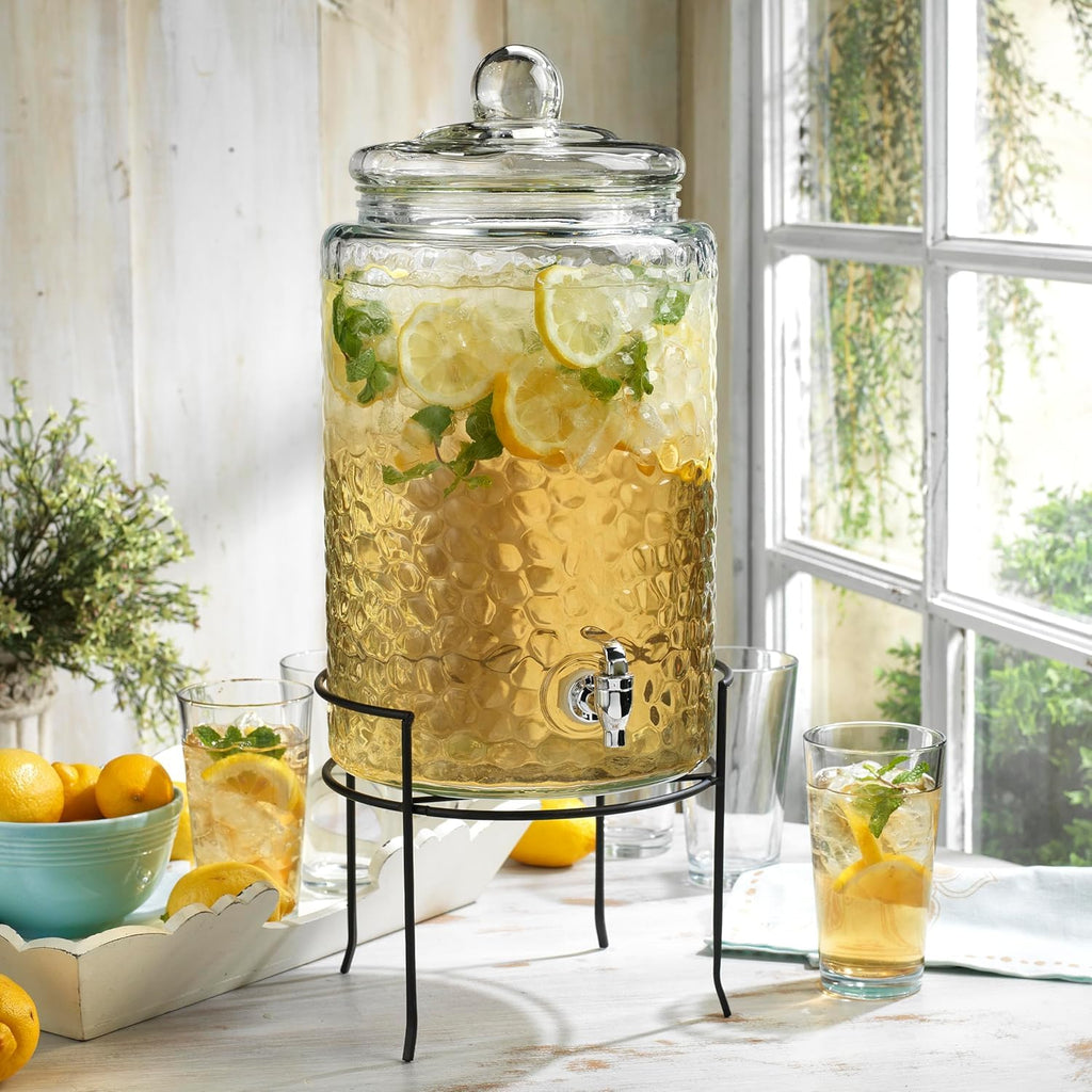 3 Gallon Glass Beverage Dispenser with Metal Stand & Lid R257