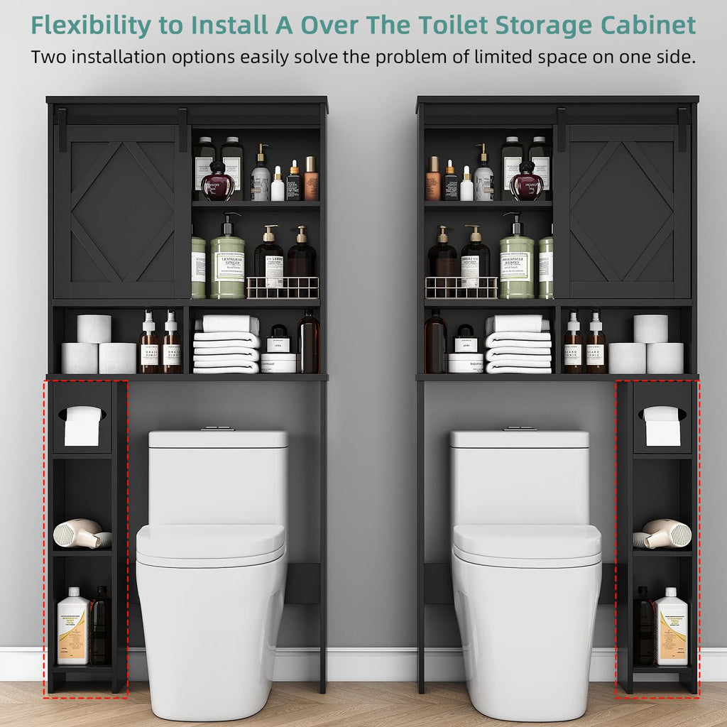 Black Over the Toilet Storage Cabinet with Sliding Barn Door P5293