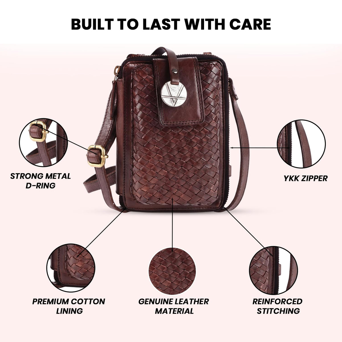 Genuine Leather Small Crossbody Bag with Adjustable Detachable Strap U9334