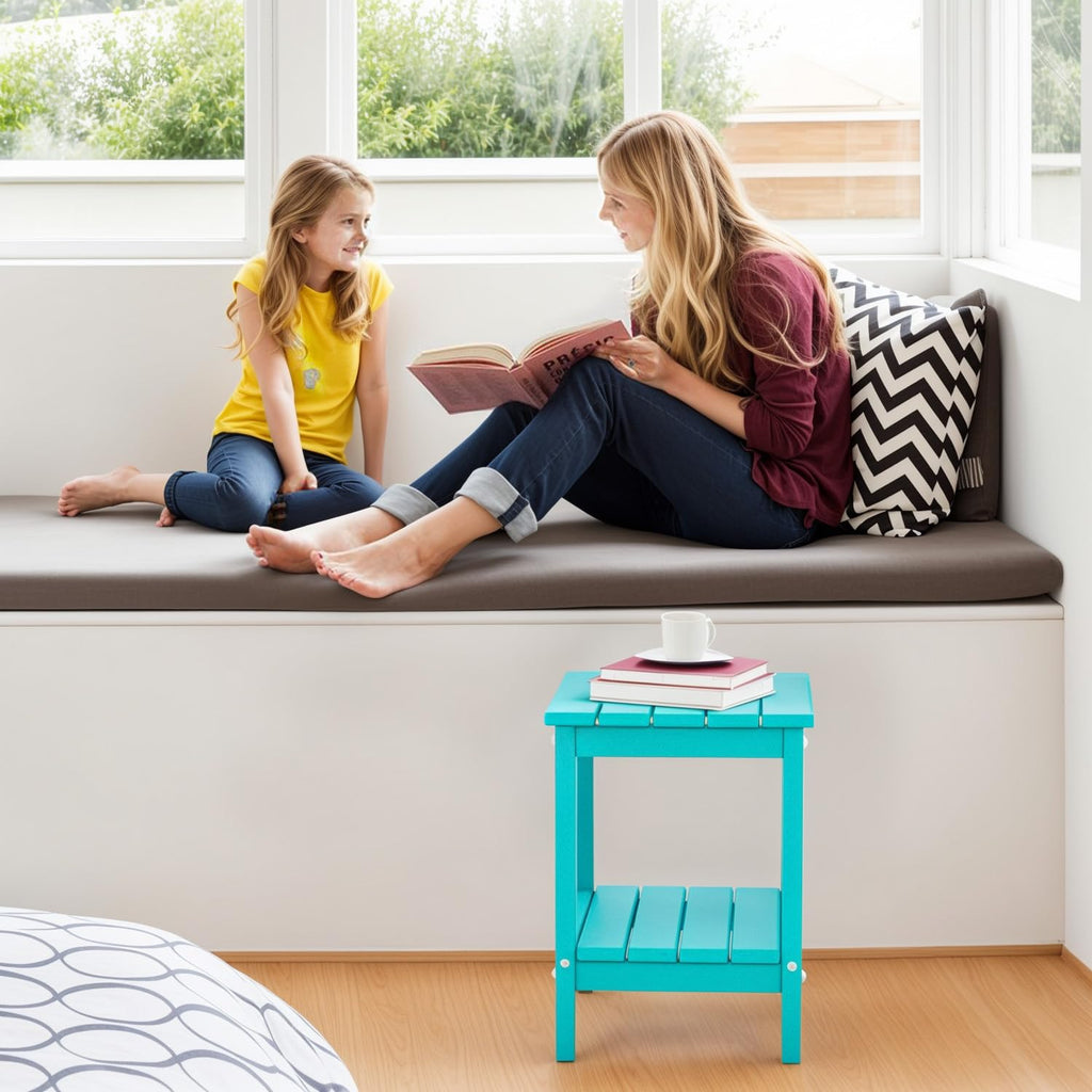 Aqua HDPE Plastic 2-Shelf Outdoor Side Table C69942