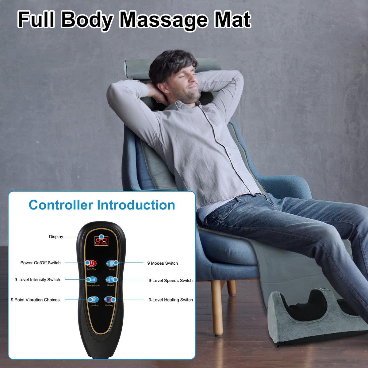 Heated Full Body Massage Mat with 10 Vibrating Nodes F98031