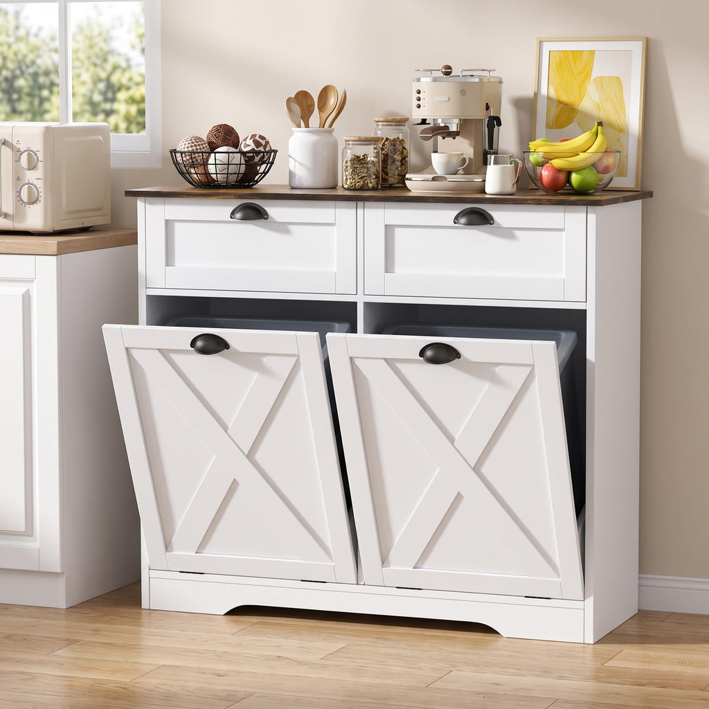 White Tilt Out Trash Cabinet S300