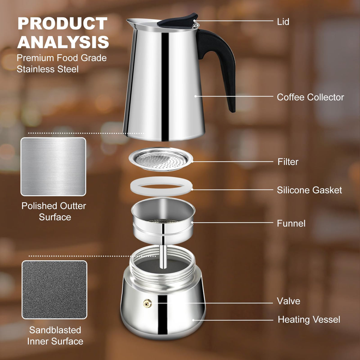 12 Cup Stainless Steel Stovetop Espresso Moka Pot 600ml F345579