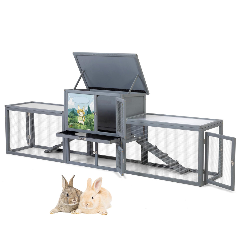94.5" 2-Story Wooden Rabbit Hutch with Pull-Out Tray K9492