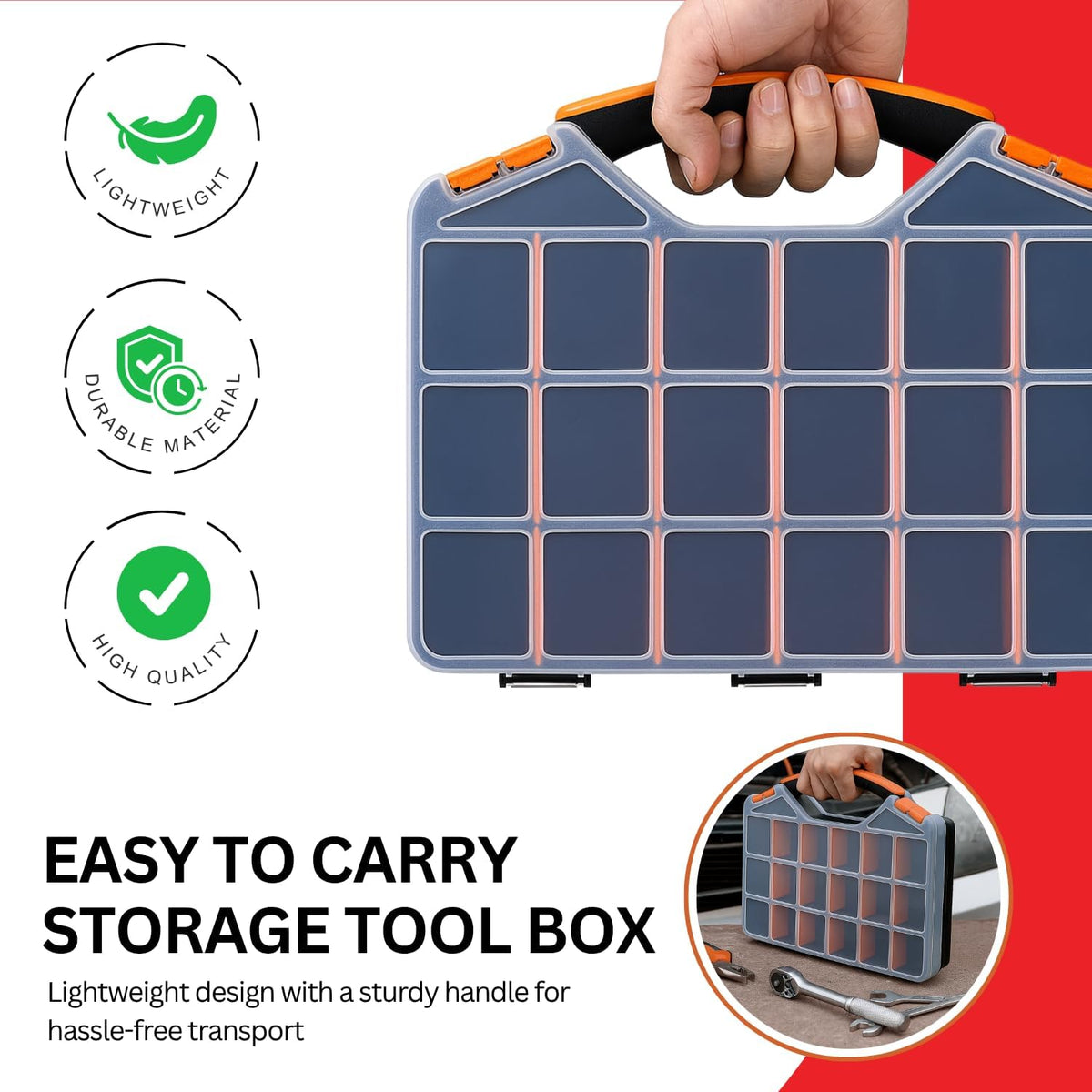 18-Compartment Portable Plastic Hardware Organizer Box L933