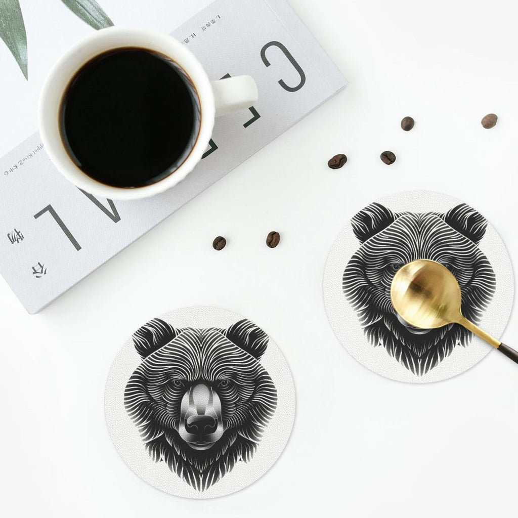 Black and White Bear Head Leather Coasters Set of 4 T40620