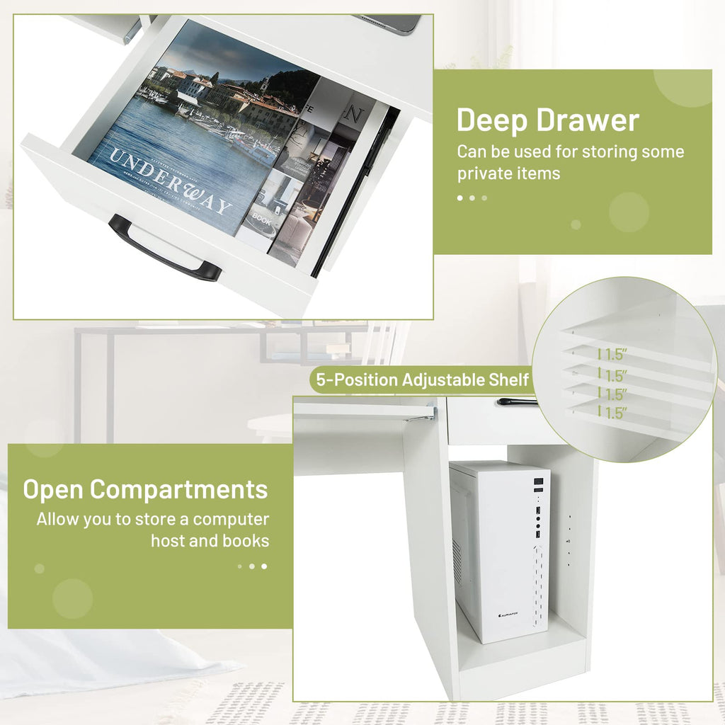 White Desk with Drawer and Keyboard Tray T927787