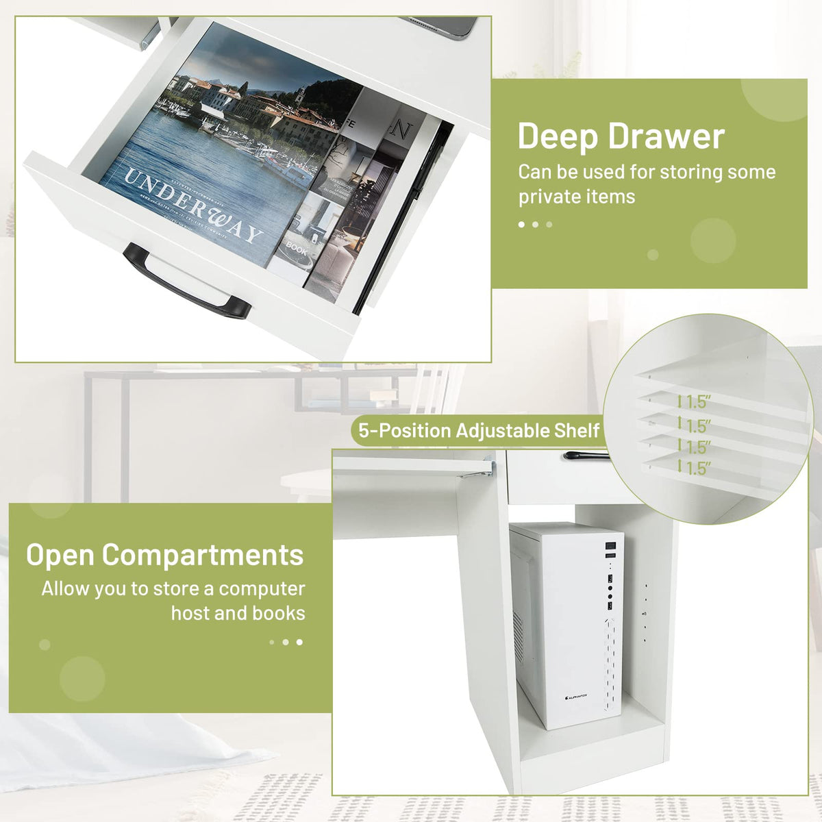White Desk with Drawer and Keyboard Tray T927787