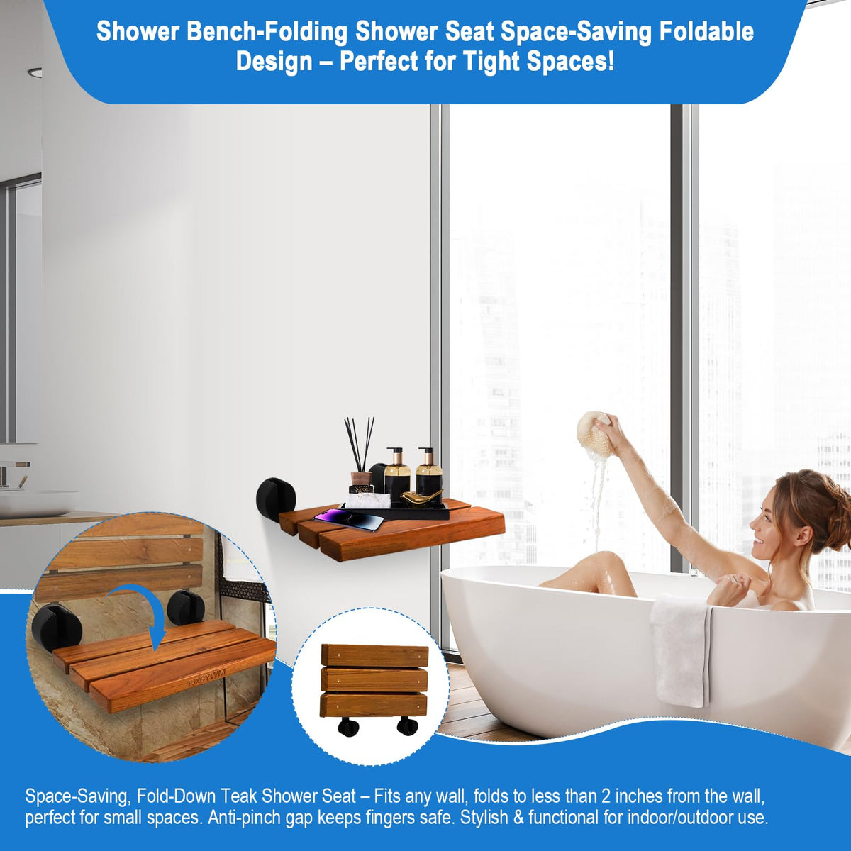 20" Teak Wall Mounted Fold Down Shower Seat 400 lbs Capacity O114414