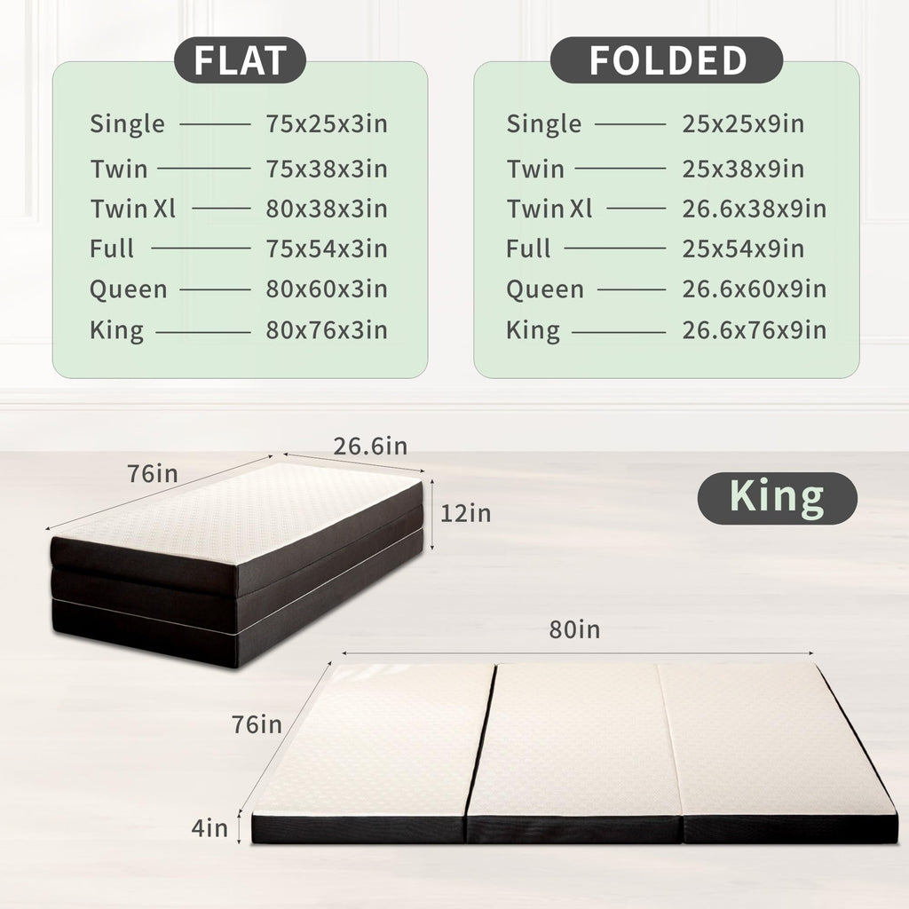 4 Inch Tri Fold Memory Foam Mattress with Washable Cover V518