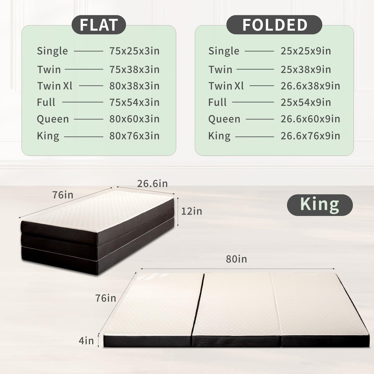 4 Inch Tri Fold Memory Foam Mattress with Washable Cover V518