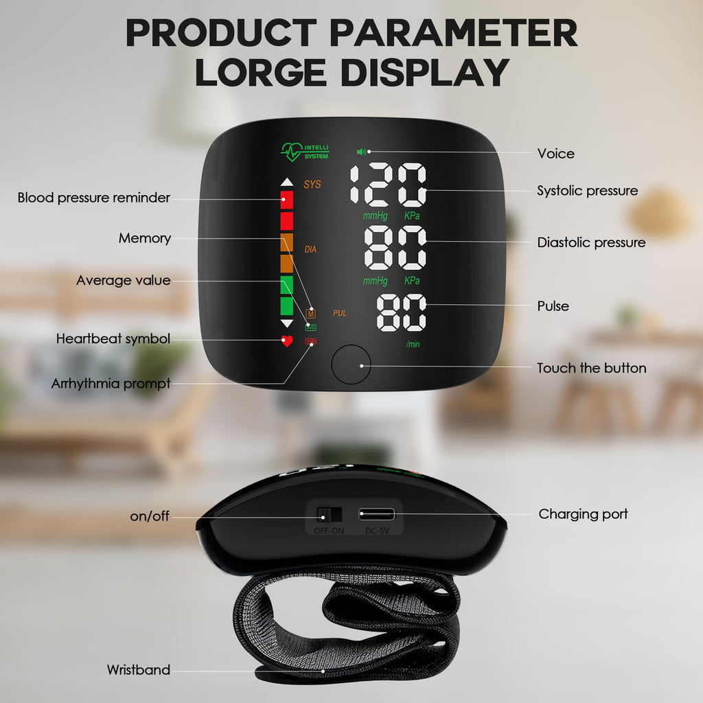 Wrist Blood Pressure Monitor Led Display Black Y55824