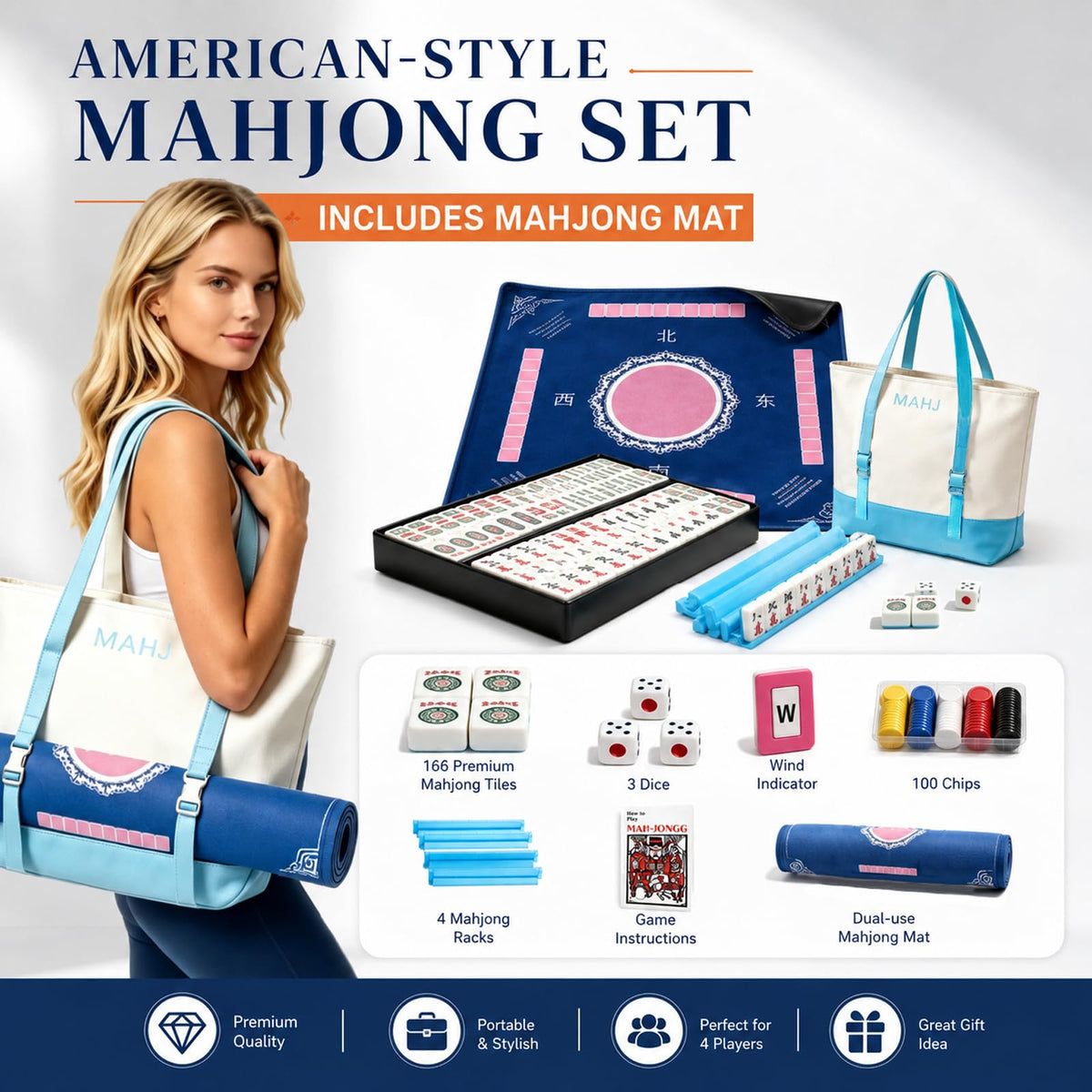 166 Deep Engraved Melamine Mahjong Set with Mat and 4 Racks I404