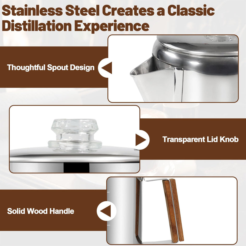 12 Cup Stainless Steel Stovetop Percolator Coffee Pot 2200ml D835