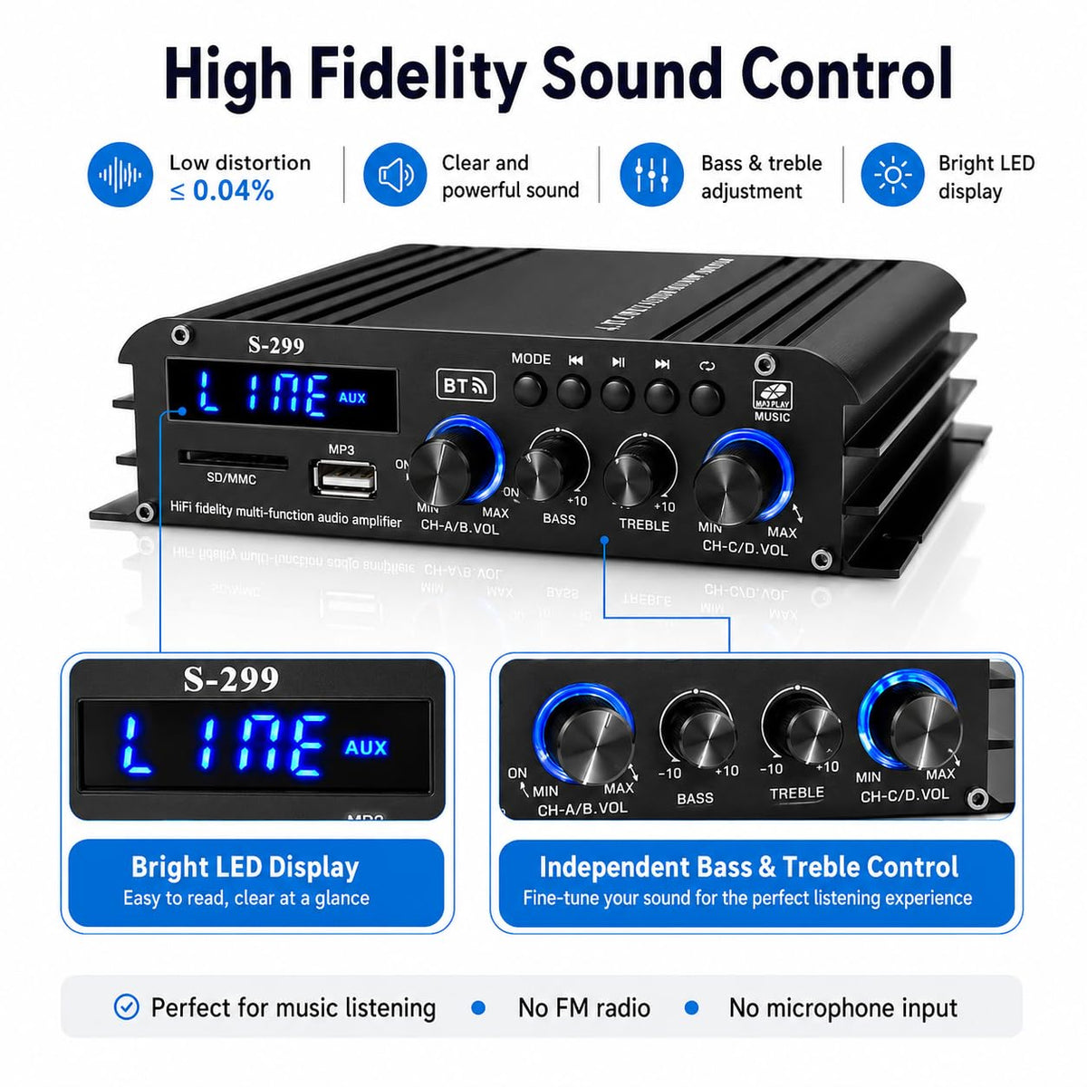 4.1 Channel Home Audio Amplifier Receiver A513