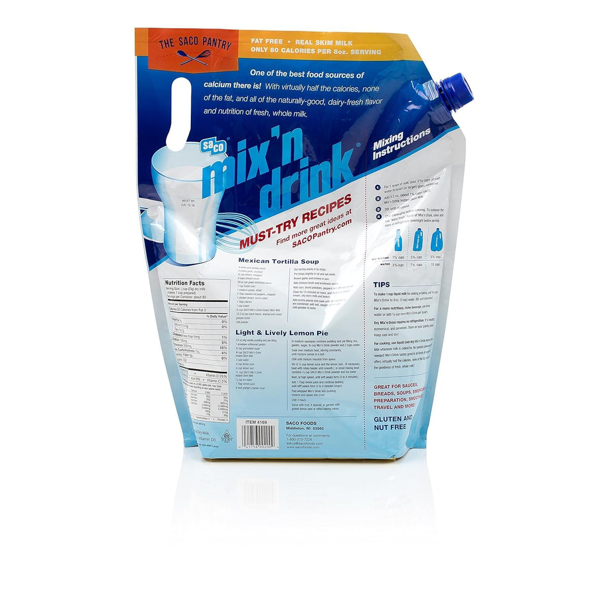 Instant Skim Milk, Fat-Free, High Calcium and Protein, Makes 20 Quarts D284013