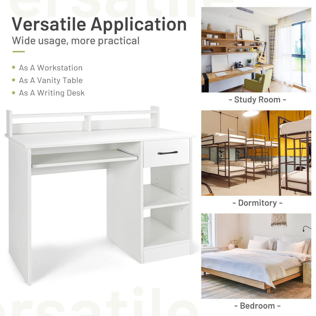 White Desk with Drawer and Keyboard Tray T927787