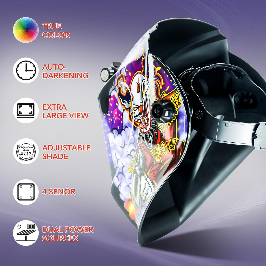 Auto Darkening Solar Powered Welding Helmet with 4 Arc Sensor V498