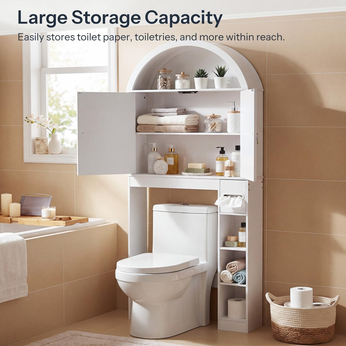 White Over the Toilet Storage Cabinet with Adjustable Shelf N7523