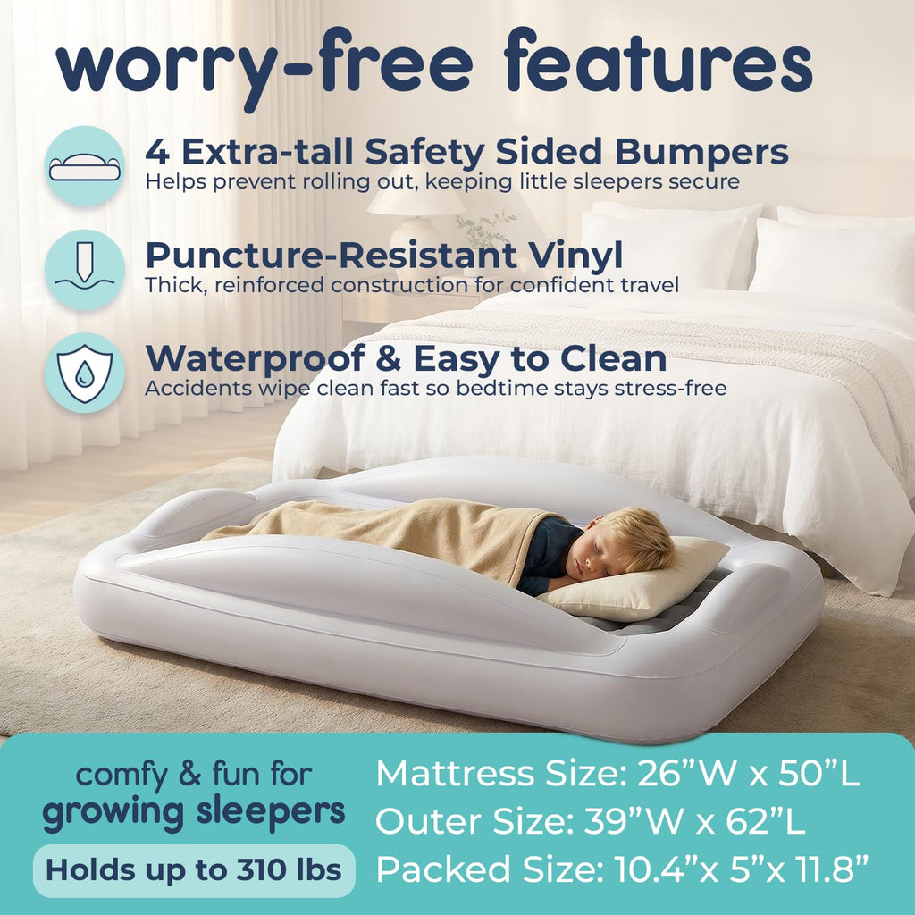 Inflatable Toddler Travel Bed with Safety Bumpers Grey C148