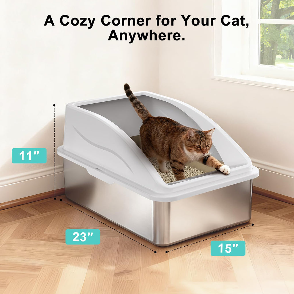 XL Enclosed High Sided Stainless Steel Cat Litter Box with Lid M8844