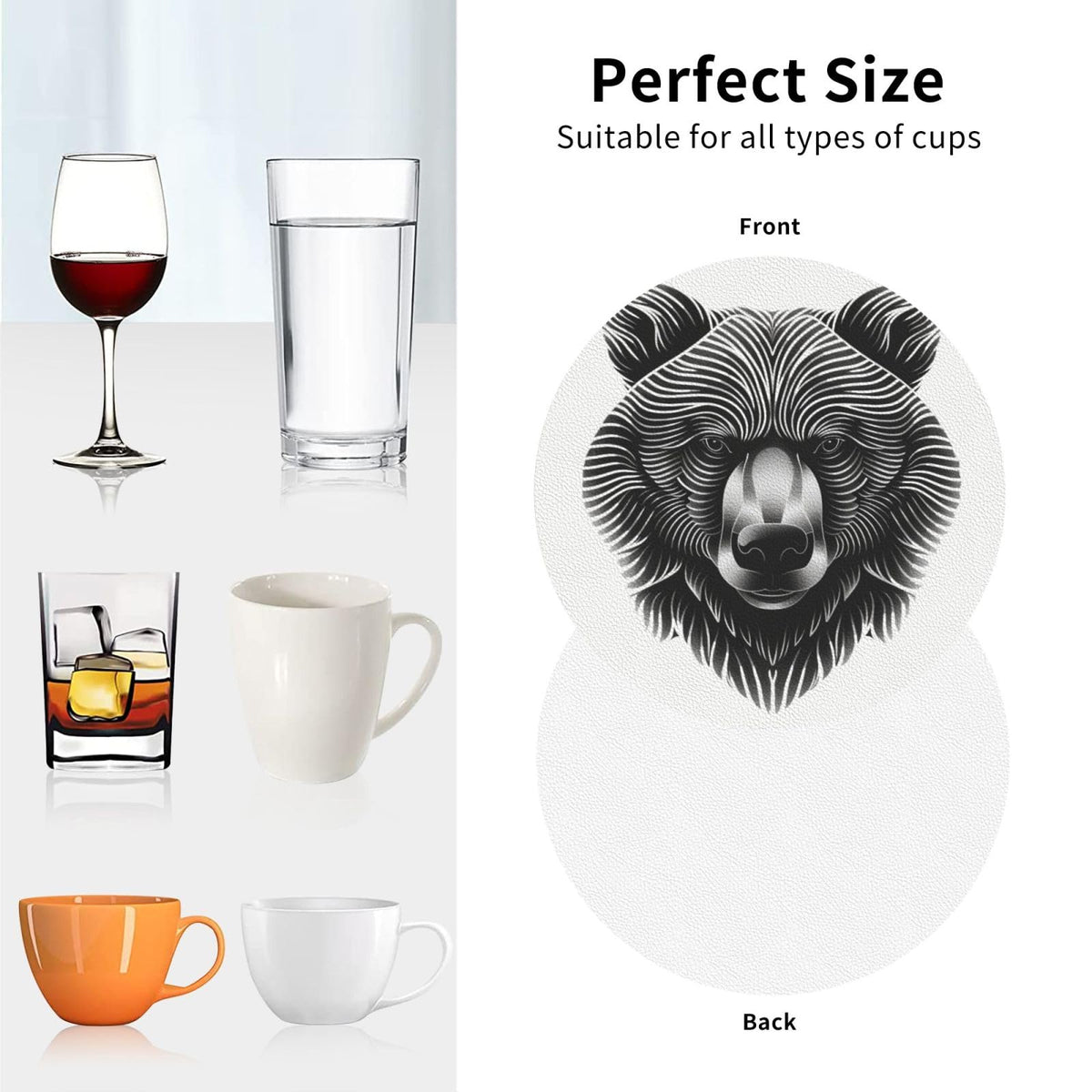 Black and White Bear Head Leather Coasters Set of 4 T40620