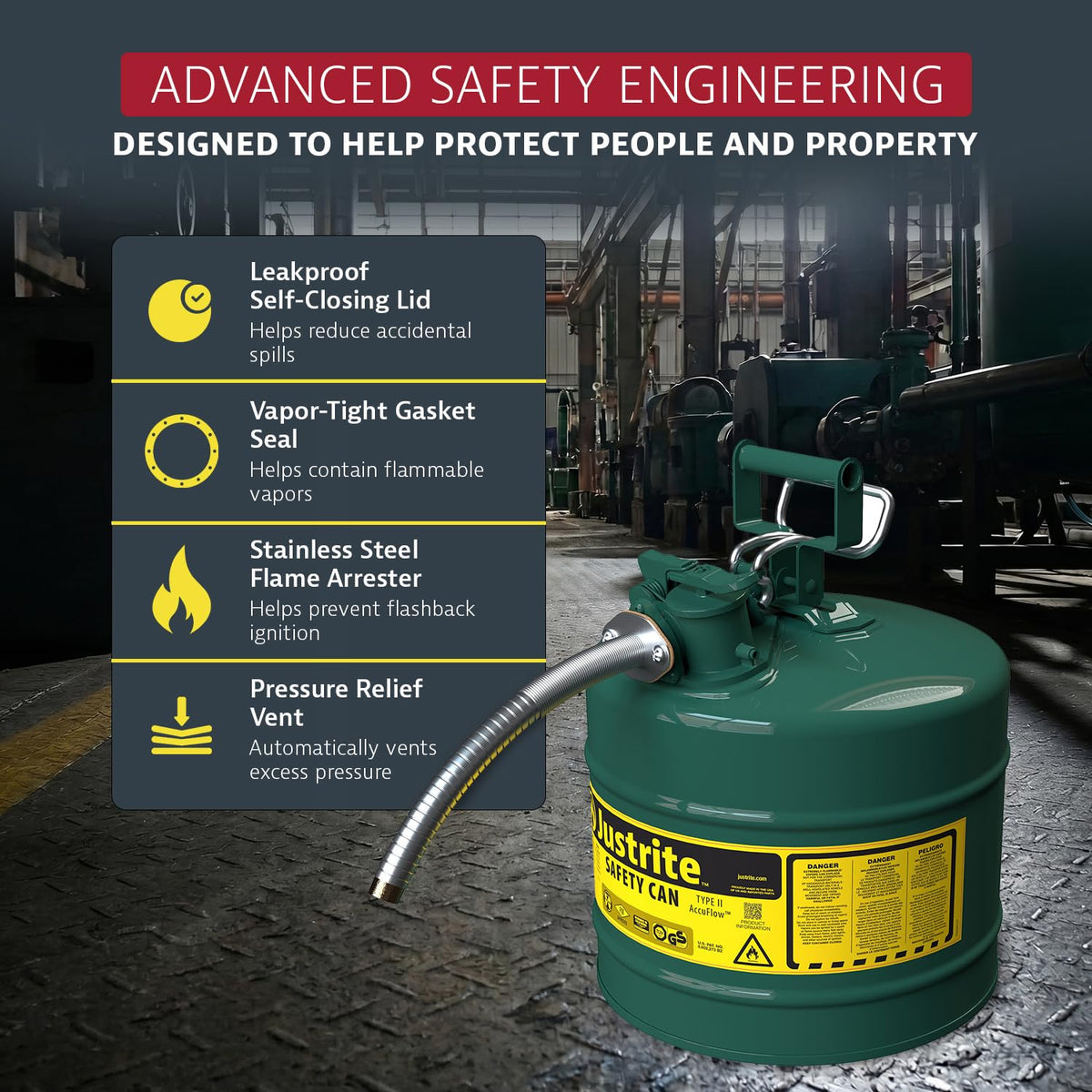 Green Galvanized Steel Safety Can I5787
