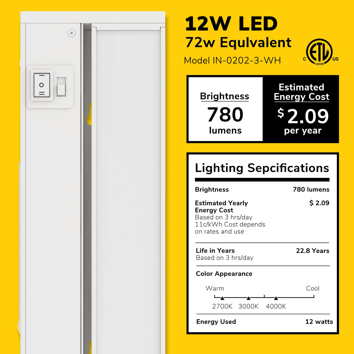 24-Inch Swivel LED Under Cabinet Light, 3-CCT Selectable, White U839806