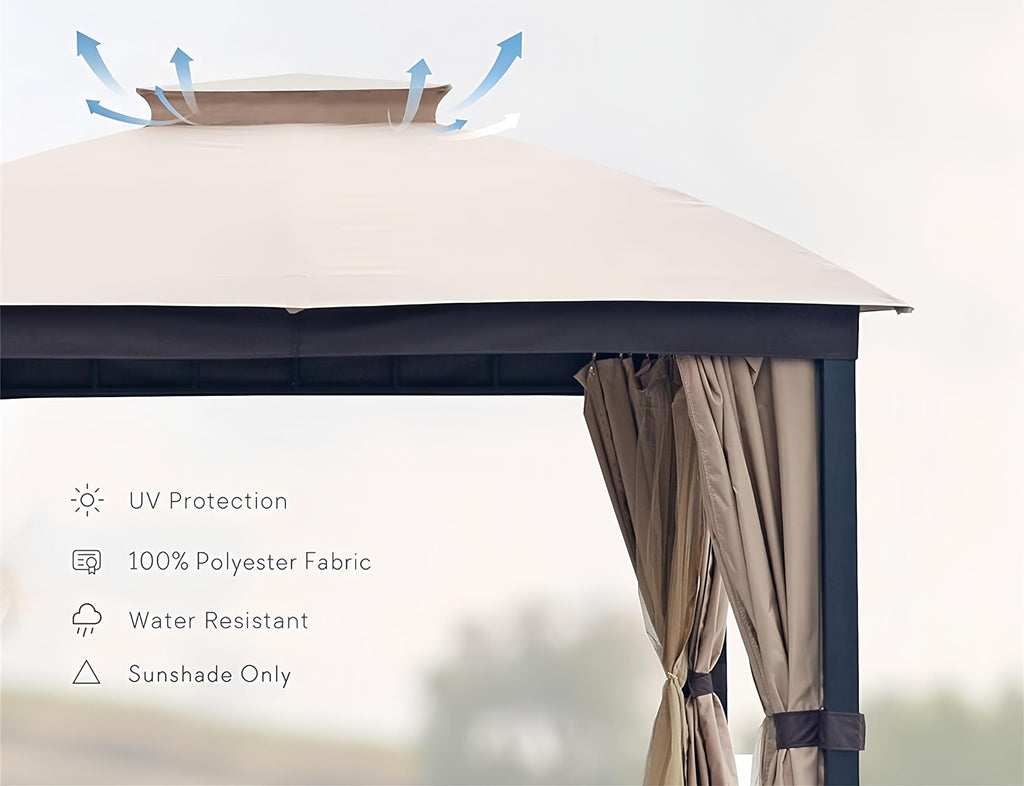 10x10 FT Soft Top Gazebo Canopy with Mosquito Netting & Privacy Curtains N52197
