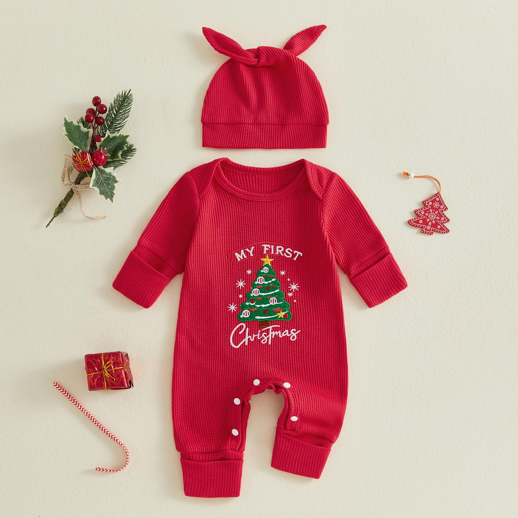 Christmas Baby Romper Jumpsuit Hat Set J444