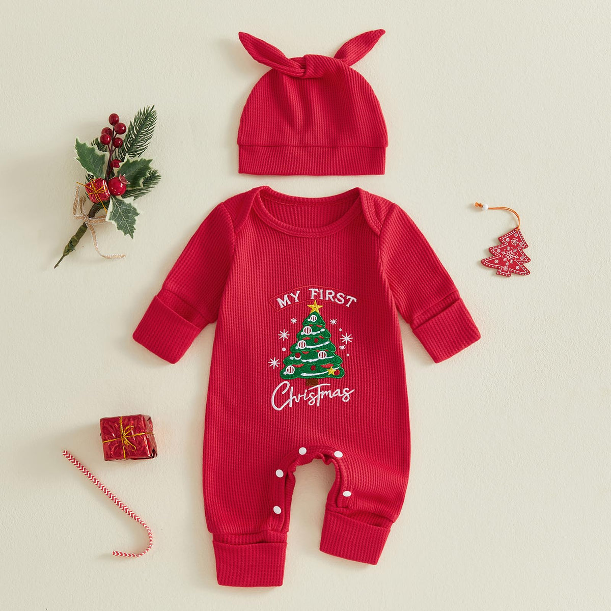 Christmas Baby Romper Jumpsuit Hat Set J444