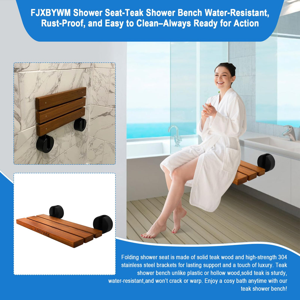 20" Teak Wall Mounted Fold Down Shower Seat 400 lbs Capacity O114414