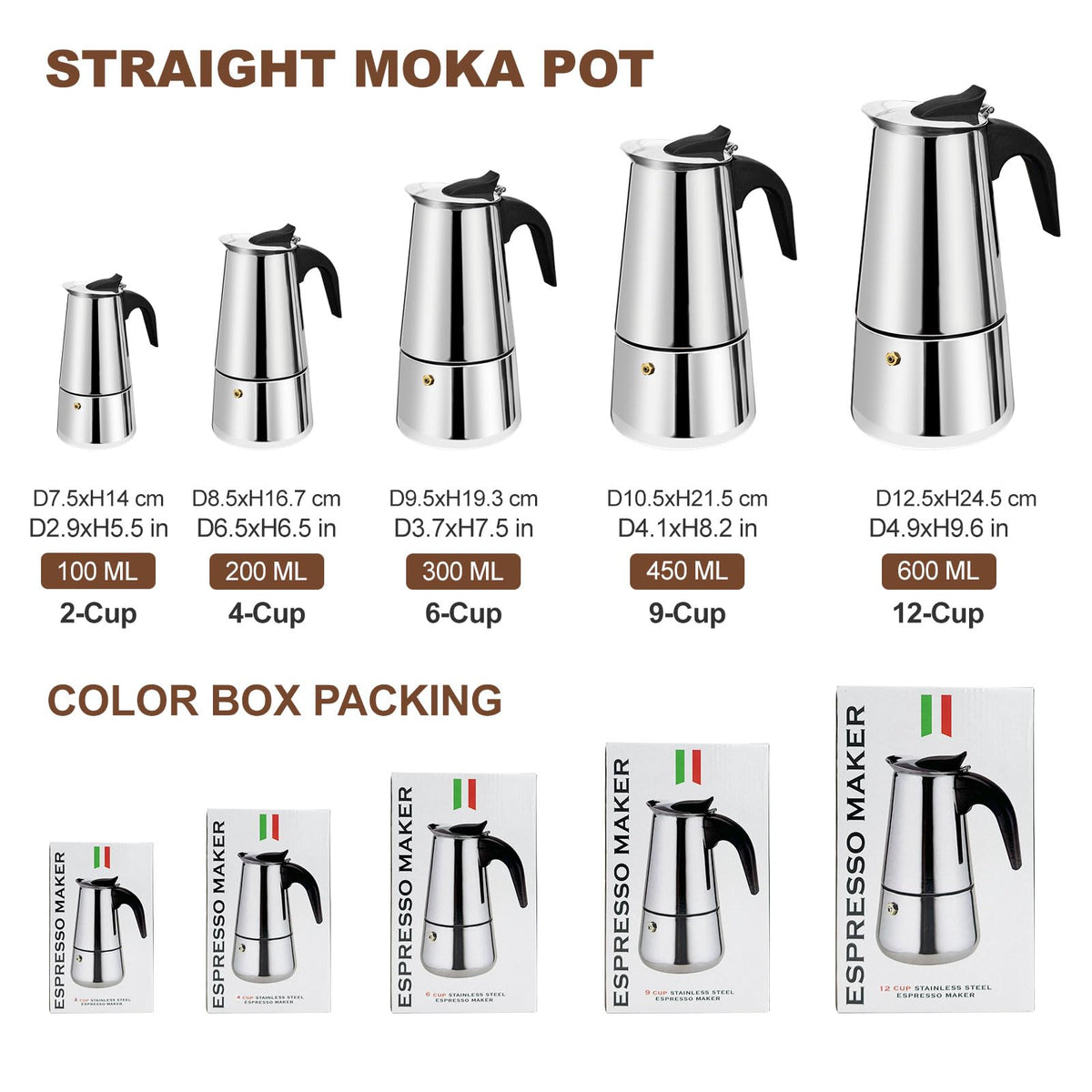 12 Cup Stainless Steel Stovetop Espresso Moka Pot 600ml F345579