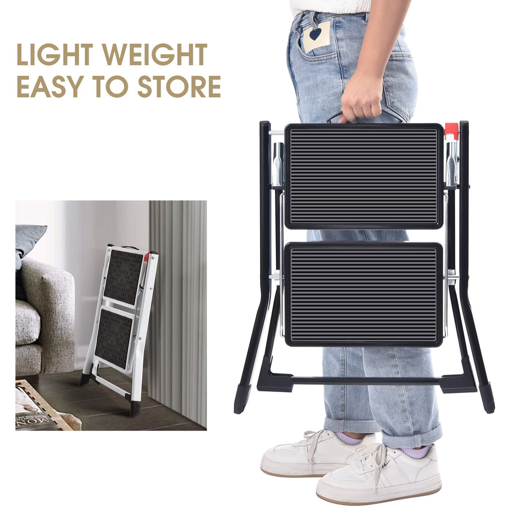 Folding Step Ladder, 2 Step Step Stool with Handle, Black F647