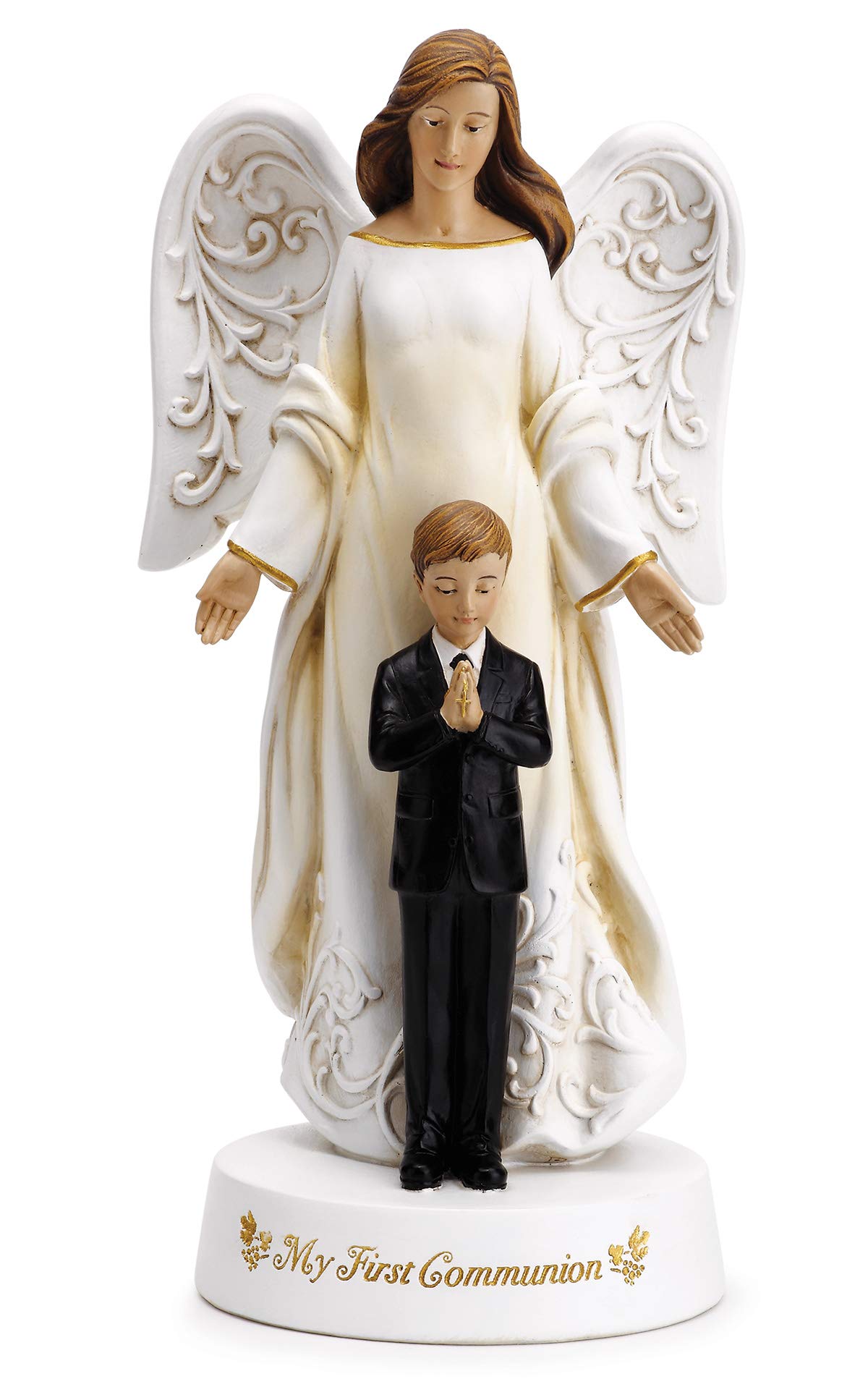 7.75" H Resin and Stone Angel with Praying Boy Figure L10668