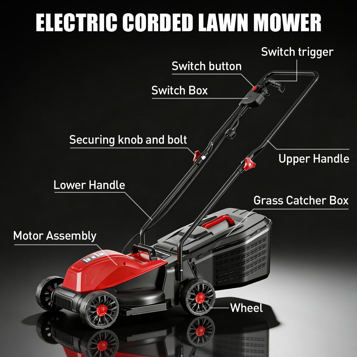 16" Corded Lawn Mower with 3-Position Height Adjustment U67592