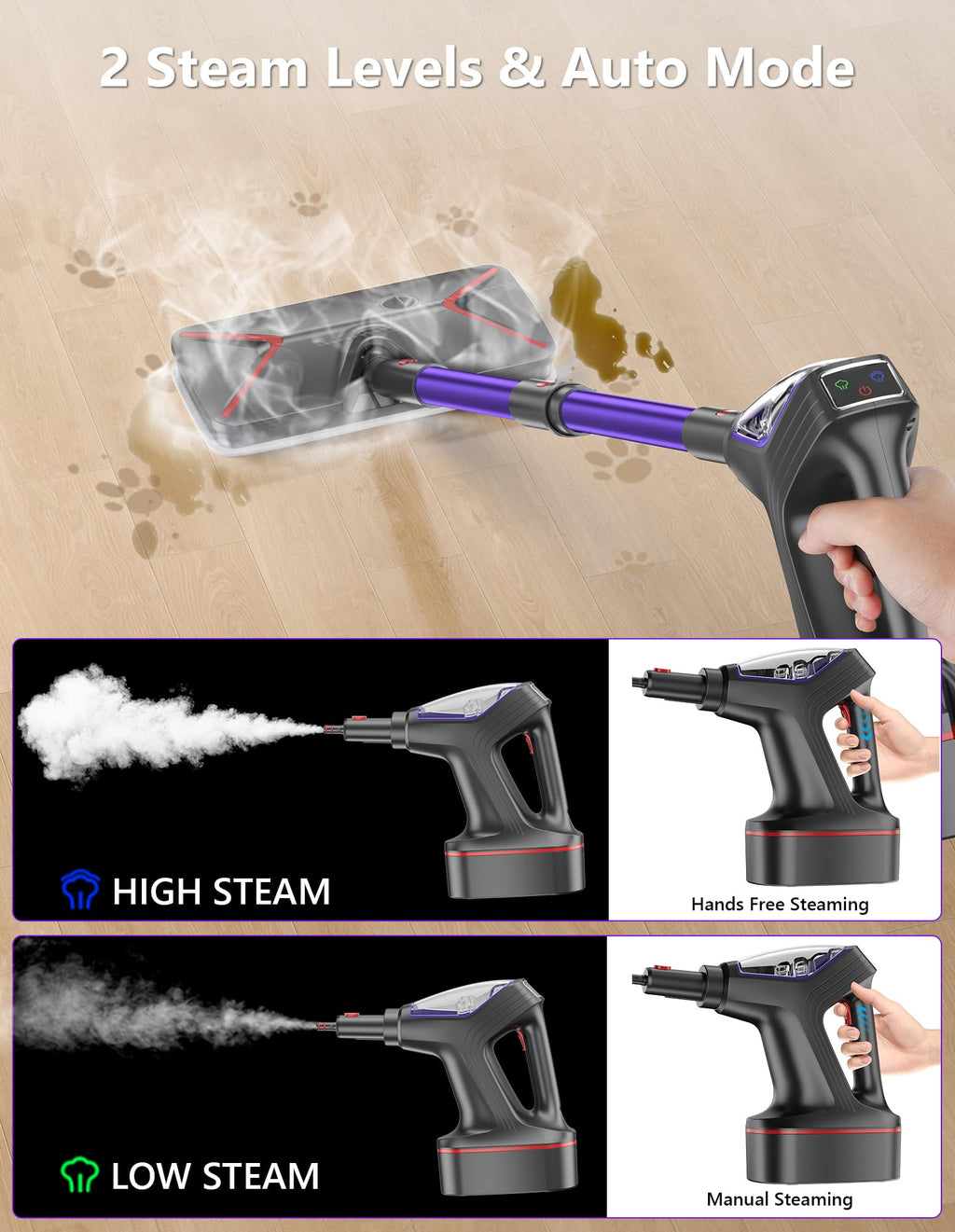Heavy Duty All-in-One Steam Mop with Detachable Handheld Steamer V123767