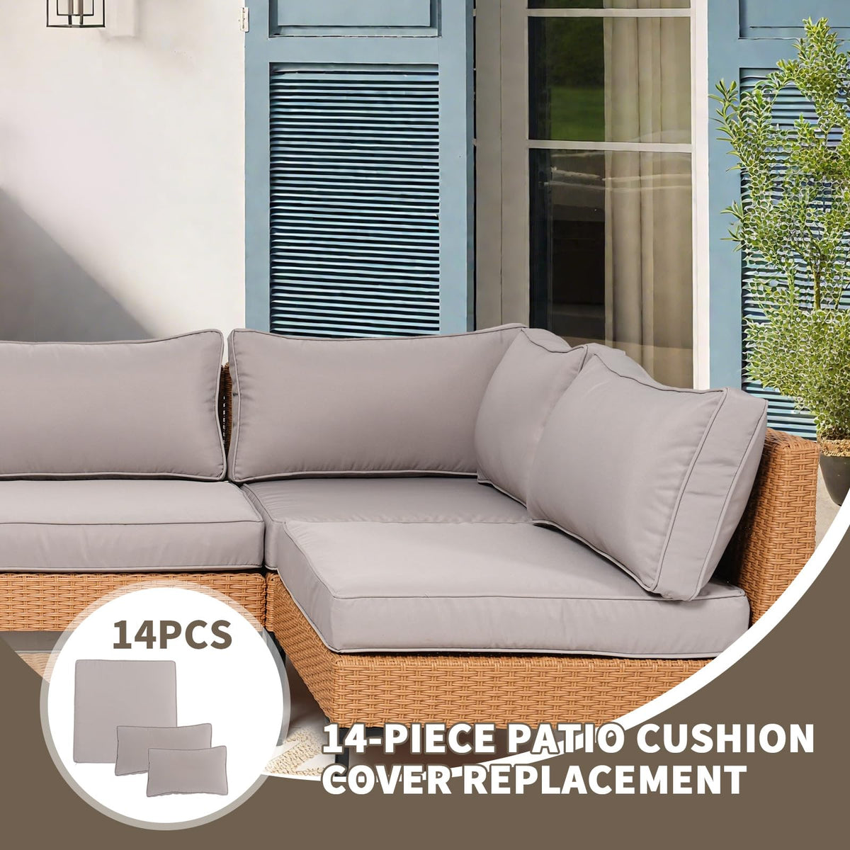 14 Piece Waterproof Outdoor Sofa Cushion Replacement with Zippers P5983