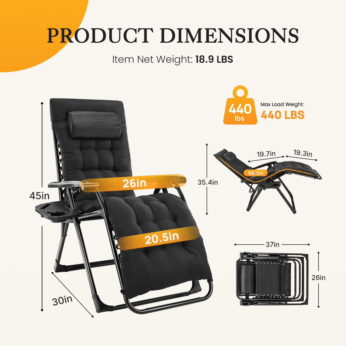 Zero Gravity Chair with Cup Holder Trays P741148