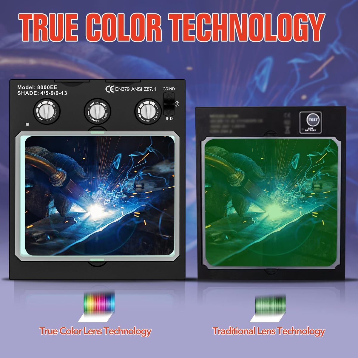 Auto Darkening Solar Powered Welding Helmet with 4 Arc Sensor V498