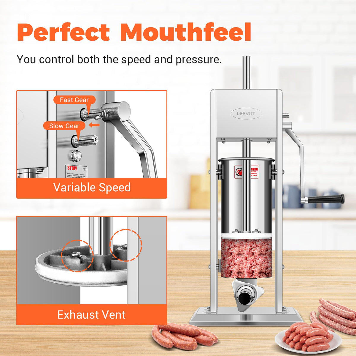 15LBS/7L Manual Stainless Steel Sausage Stuffer with 5 Stuffing Tubes G4927